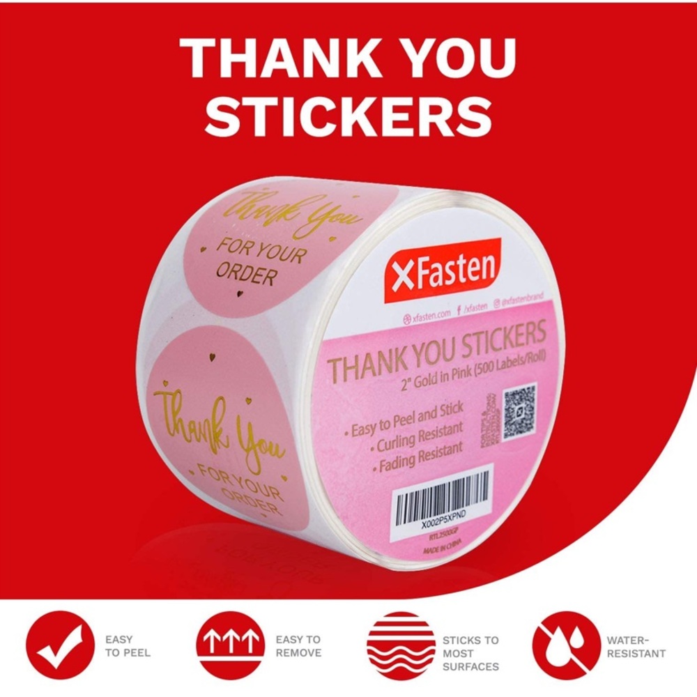 100 Pink 2 inch Thank you for your order stickers with hearts - Picture 2 of 5